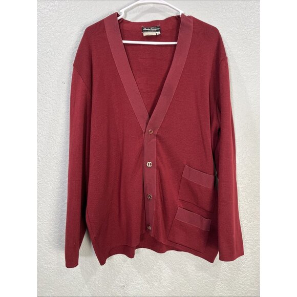 Vtg Salvatore Ferragamo Cardigan Sweater Womens XL Red Wool Pockets Gold Button - Picture 1 of 5